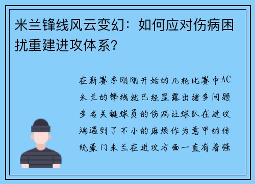 米兰锋线风云变幻：如何应对伤病困扰重建进攻体系？